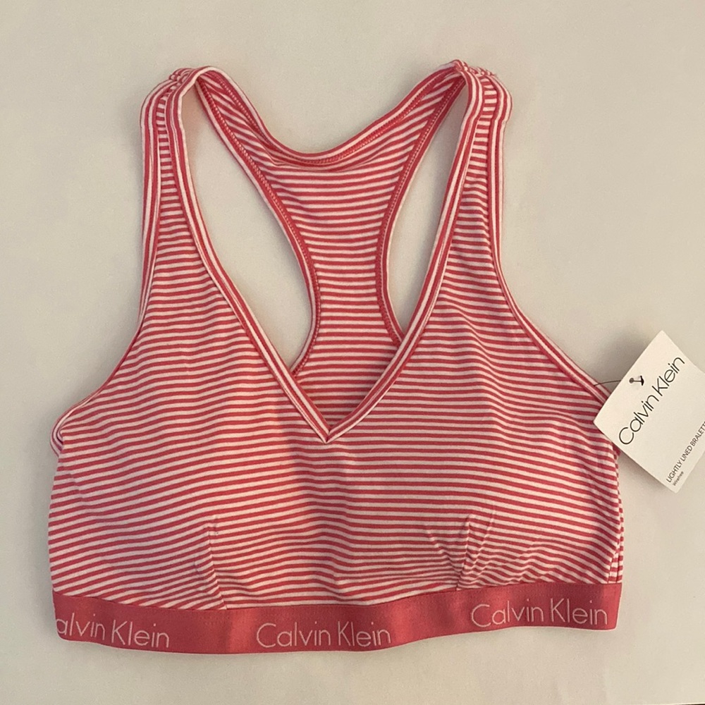Calvin Klein Wireless Bra Pink White Stripe Lightly Lined Bralette NWT